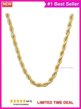 14K Solid Yellow Gold Twisted Rope Chain Necklace 18 Inch Unisex